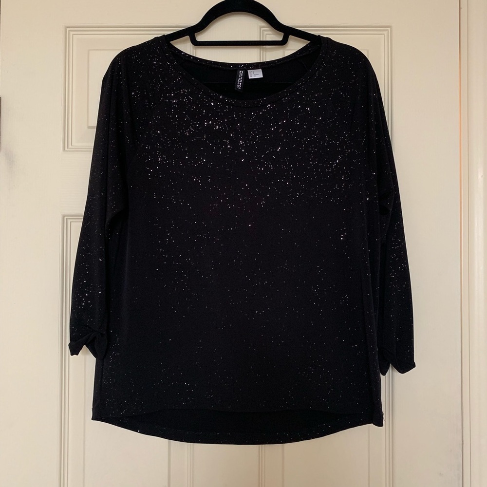 H&M Black/Silver Glittery Long Sleeve Top size S